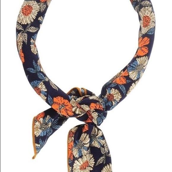NAVY NECK SCARF with COLORED FLOWERS - Picture 2 of 5